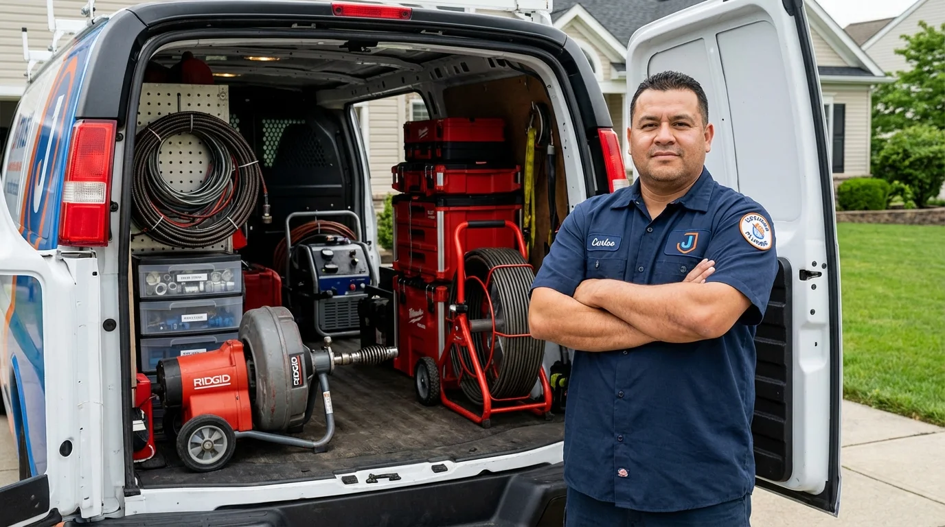Professional drain cleaning equipment and Johns Plumbing LLC plumber in Ballwin