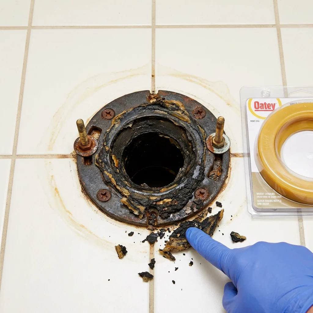Failed wax ring showing water seepage at the base of a toilet in a Ballwin, MO home